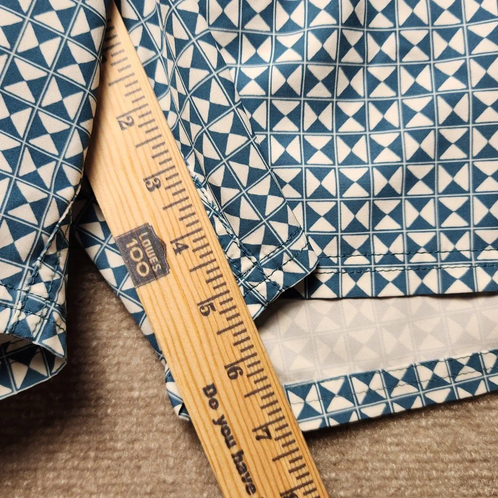 J. Crew Swim Trunks Mens L Blue White Geometric Pattern Drawstring Shorts